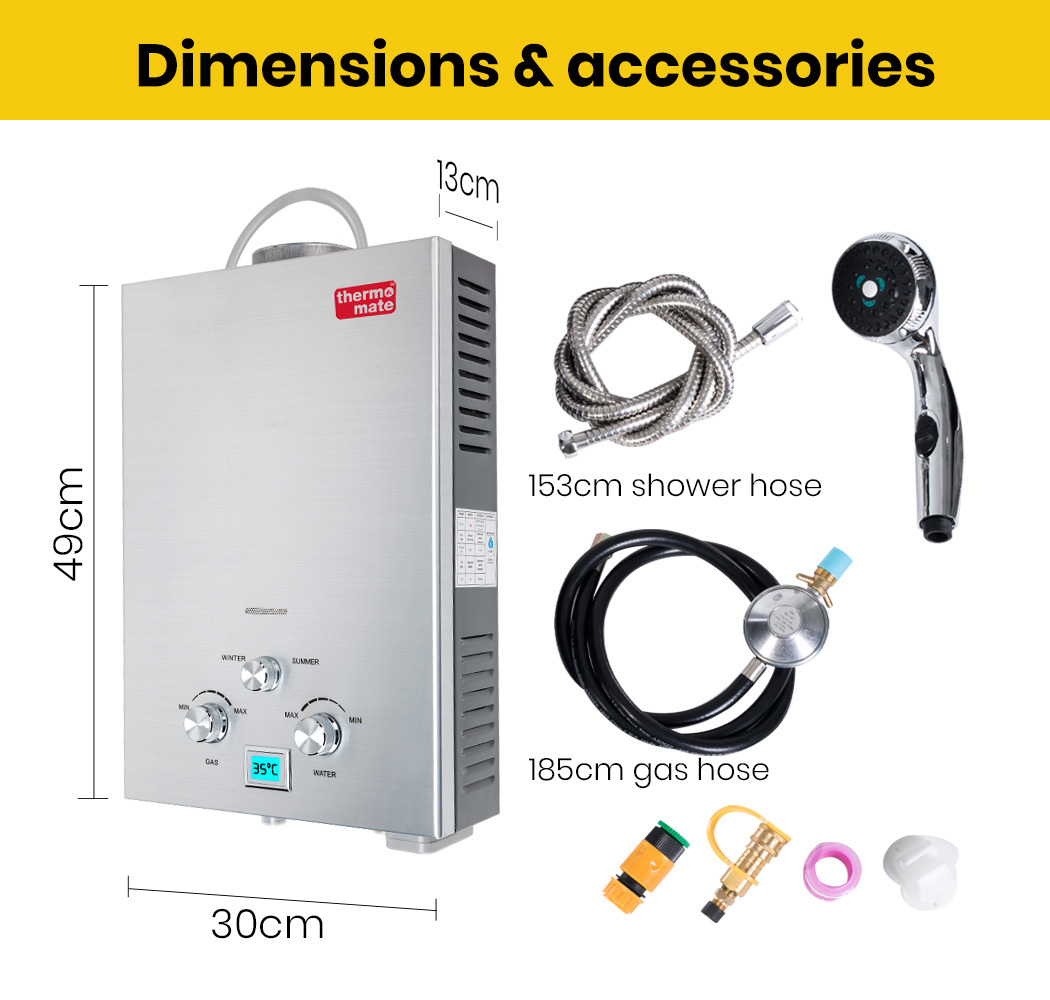 Thermomate Outdoor Water Heater Gas Camping Portable Tankless Hot Shower |  Qubyk UK