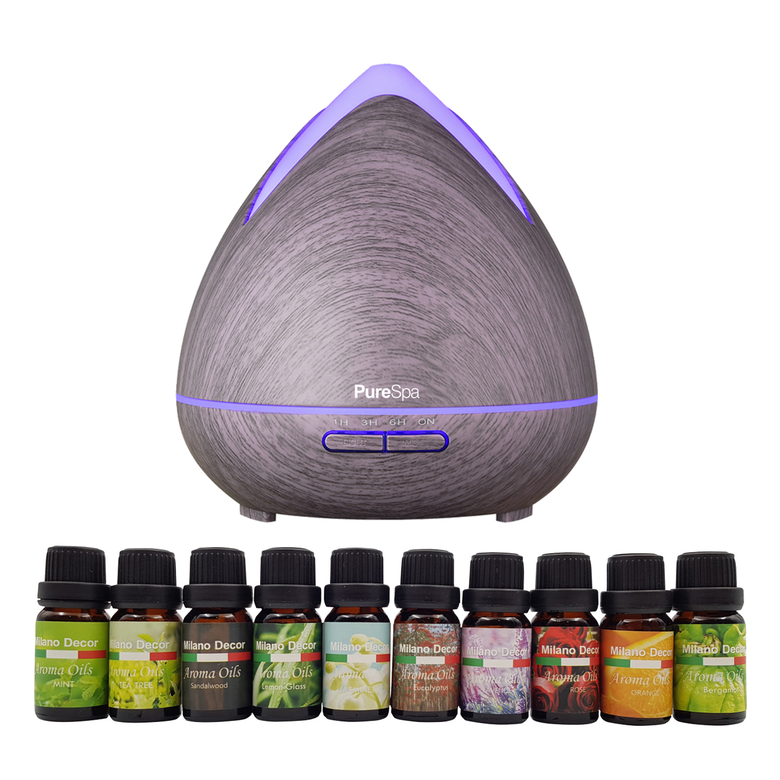 Purespa Diffuser Set With 10 Pack Diffuser Oils Humidifier Aromatherapy   Violet