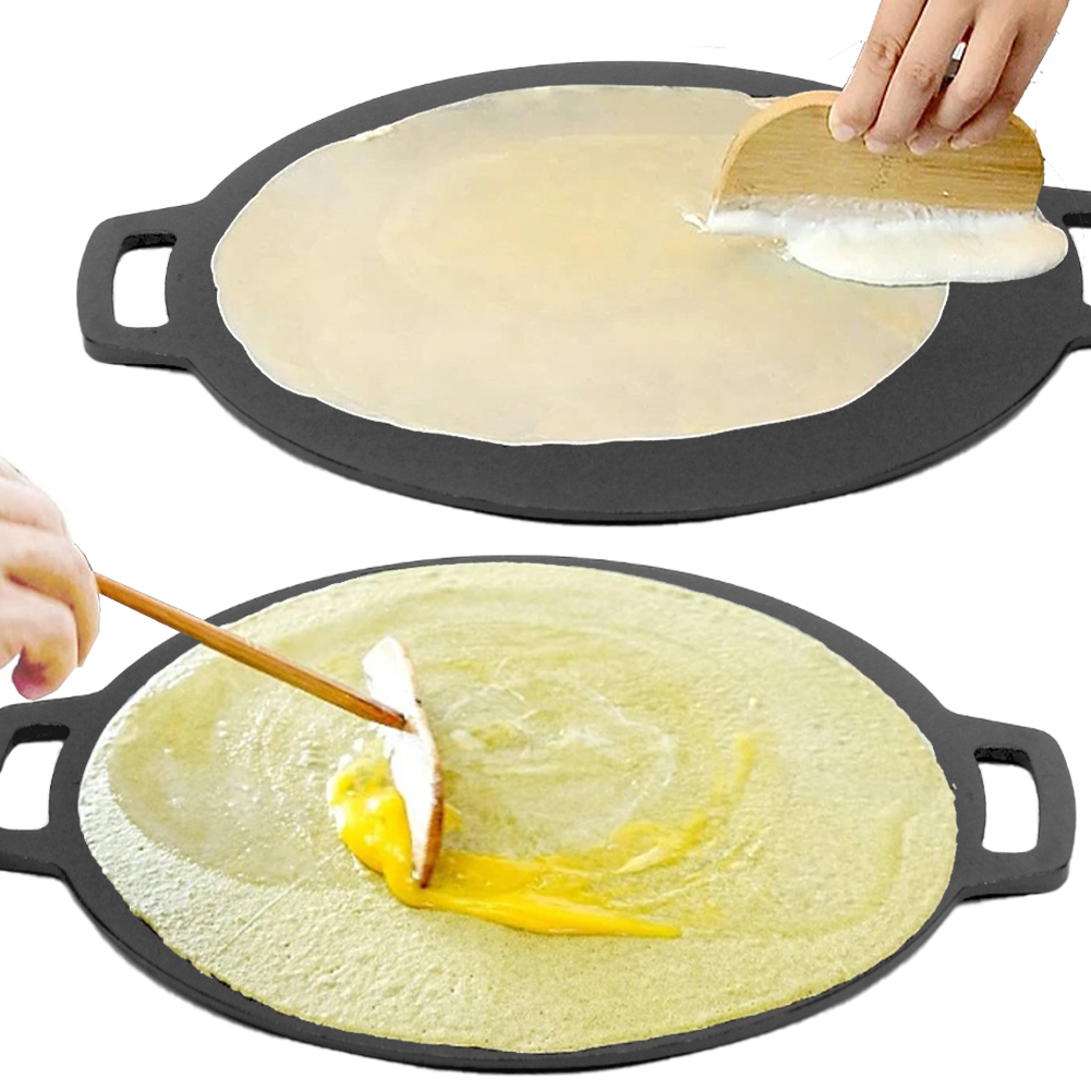 28cm Seasoned Cast Iron Induction Crepes Pan Baking Pancake Tool Pizza