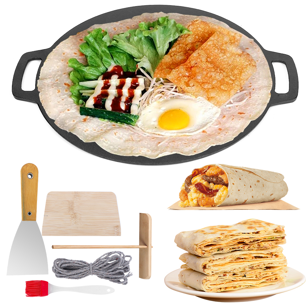 28cm Seasoned Cast Iron Induction Crepes Pan Baking Pancake Tool Pizza
